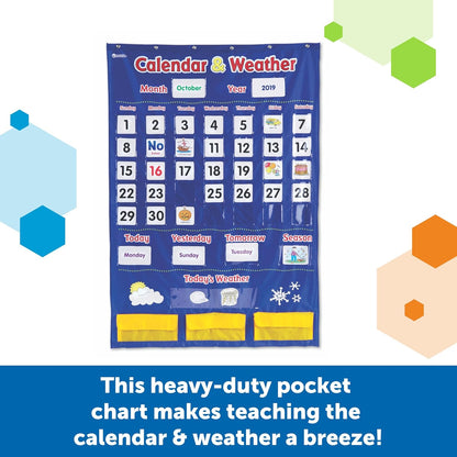 Learning Resources Calendar & Weather Pocket Chart - Classroom Calendar, Calendar and Weather Chart for Classroom, Teacher and Back to School Supplies