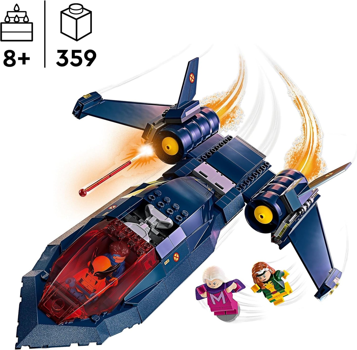LEGO 76281 Marvel X-Jet X-Men Toy Plane Fighter Construction with Superhero Minifigures Wolverine, Magneto, Cyclops and Rogue, Gift for Boys and Girls Ages 8+