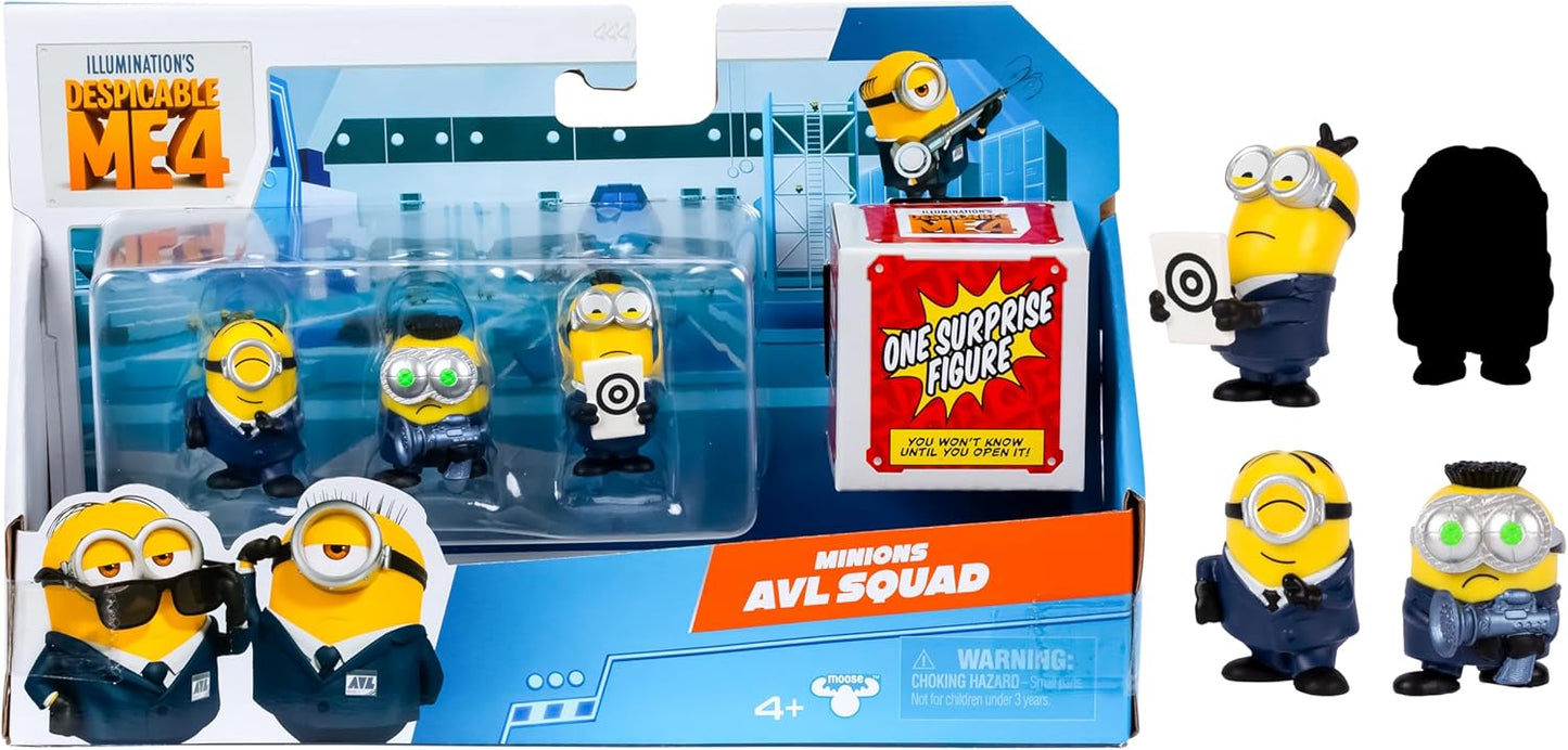 Minions Despicable Me 4-4 Figure Packs AVL Squad | 2 inch Collectible Figures | Pack Has 3 Figures Visible Plus 1 Surprise Figure Hidden