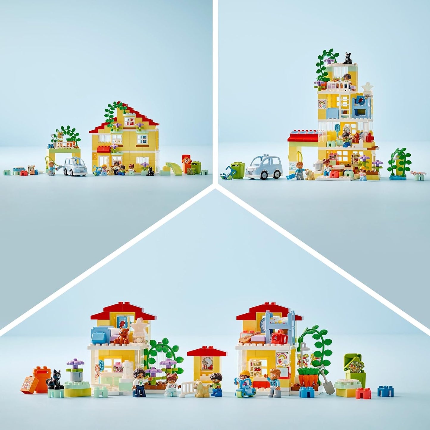 LEGO 10994 DUPLO Town 3in1 Family House Building Set with Dollhouse, Includes Toy Animals, Toy Car and Minifigures, Construction Kit for Toddler with Luminous Light Block, Gift Idea, from 3 Years