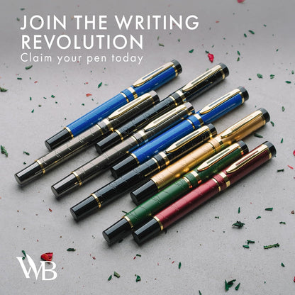 Wordsworth & Black Primori Fountain Pen Set [Black Gold]; Medium Nib, Gift Case, 24 Ink Cartridges, Refill Converter, Manual; Journaling, Calligraphy, Smooth Writing Pens; Left & Right Handed close up nib