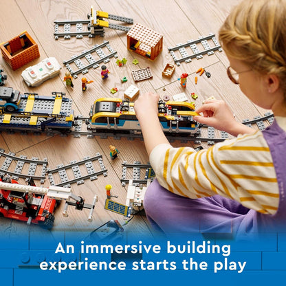 LEGO City Freight Train Set, 60336 Remote Control Toy for Kids Aged 7 Plus with Sounds, 2 Wagons, Car Transporter, 33 Track Pieces and 2 EV Car Toys