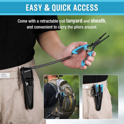 MOSSY OAK 2Pcs Fishing Tools Kit- Fishing Plier, Fish Lip Gripper, Multifunctional Fishing Hook Remover with Lanyards Sheath, Saltwater Resistant Fish
