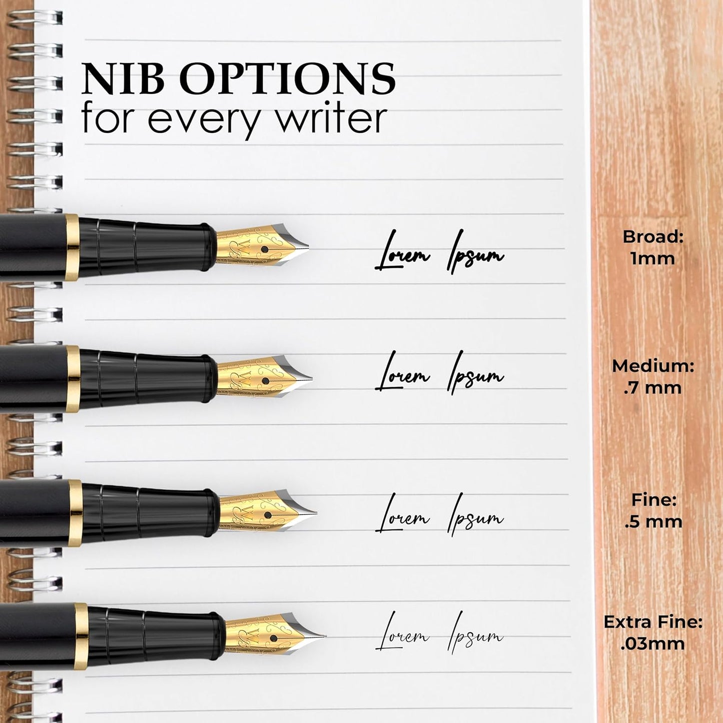 Wordsworth Fountain Pen Set, Medium Nib, Includes 6 Ink Cartridges and Ink Refill Converter, Gift Case, Journaling, Calligraphy, Smooth Writing Pens [White Gold], Perfect for Men and Women