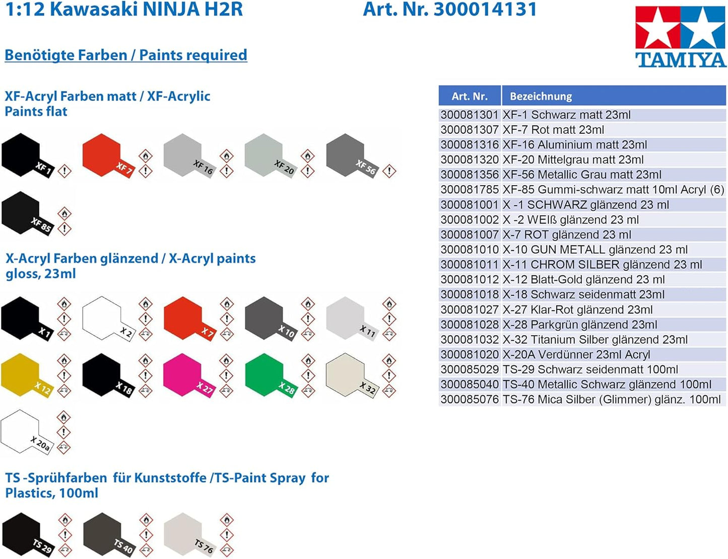 Tamiya 14131 1/12 Kawasaki Ninja H2R Plastic Model Plastic Model Kit
