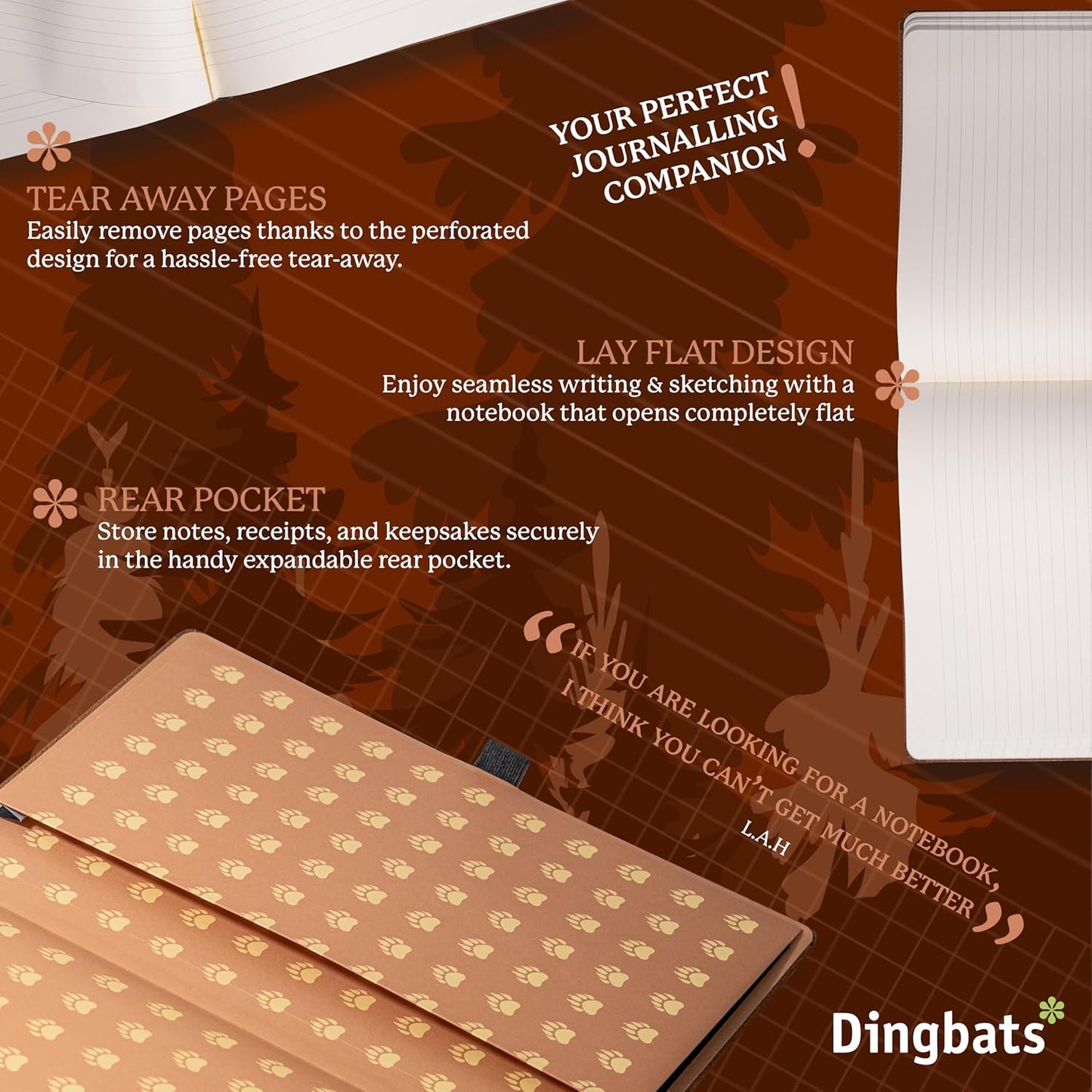 Dingbats* - Wildlife Squared Extra Large A4 Notebook - PU Leather Hardcover Journal for Work, Writing - Pocket, Elastic Closure, Pen Holder, Bookmark