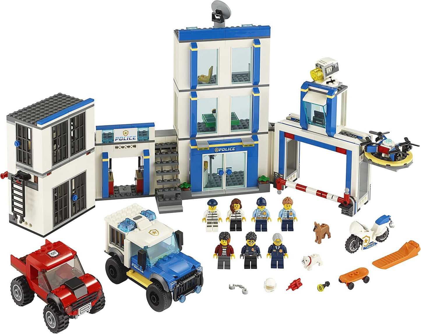 LEGO 60246 City Police Station Building Set with 2 Truck Toys, Light & Sound Bricks, Drone and Motorbike