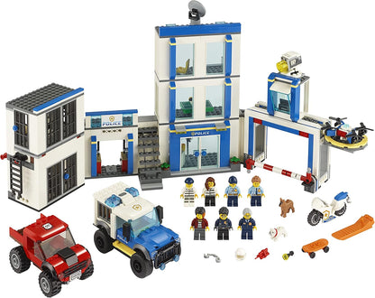 LEGO 60246 City Police Station Building Set with 2 Truck Toys, Light & Sound Bricks, Drone and Motorbike