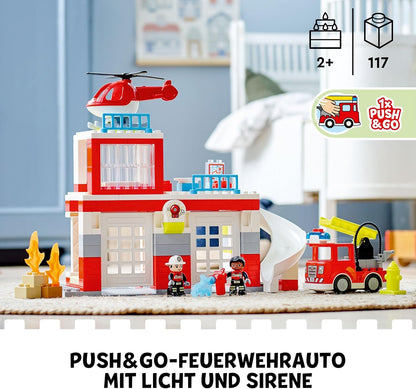 LEGO DUPLO Rescue Fire Station & Helicopter 10970 Building Toy; Playset with Fire Engine and Helicopter