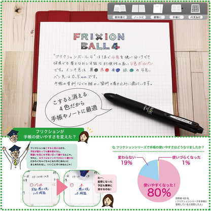 PILOT Frixion Ball Knock 4-Color Gel Ink Multi-Pen, Brown Body (LKFB-80EF-BN)