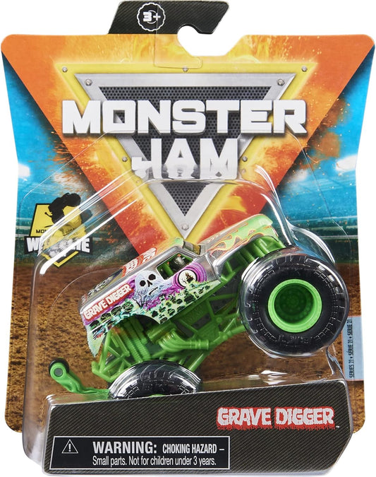 Monster Jam 2021 Spin Master 1:64 Diecast Monster Truck with Wheelie Bar: Legacy Trucks Grave Digger Silver Chrome