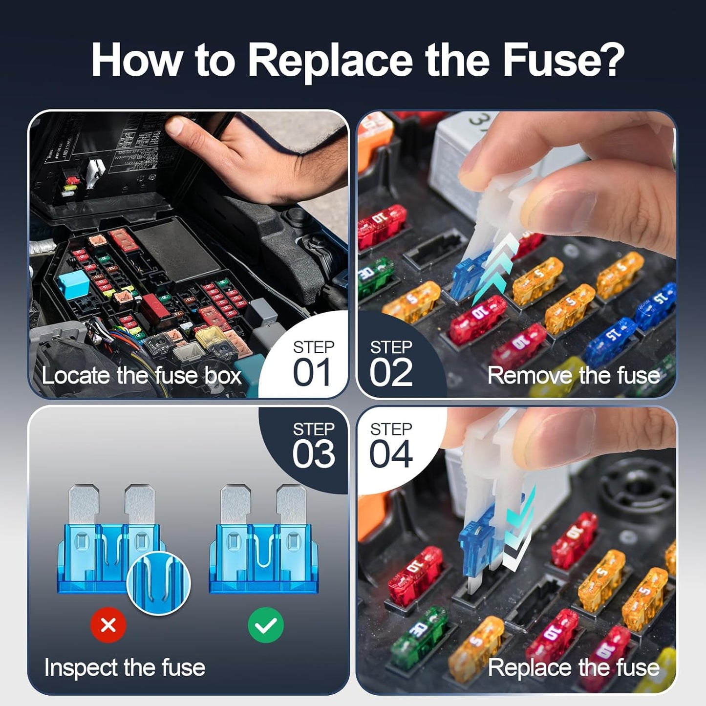 JOREST 60Pcs Car Fuse Kit -Replacement Fuses Assortment Kit for Car/RV/Truck/Motorcycle(2Amp 3A 5A 7.5A 10A 15A 20A 25A 30A 35A 40A) - Standard Blade Fuses Automotive + Auto Fuse Puller