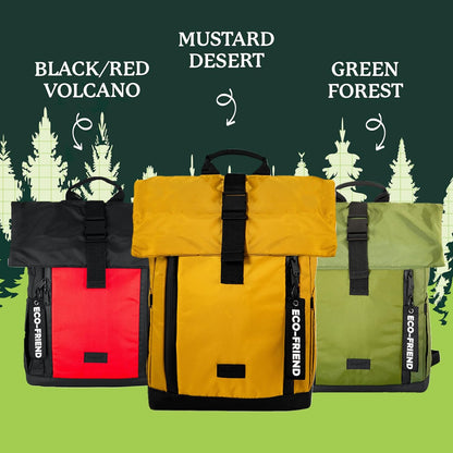 Dingbats 25L Backpack, Made of Recycled PET Bottles, Padded Straps, 15" Laptop Backpack, Vegan Leather Bottom, Desert Mustard