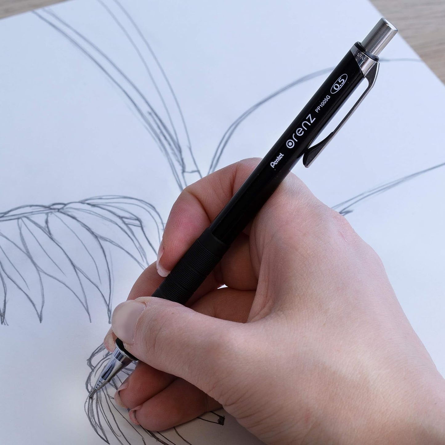 Pentel Olens Metal Grip 05 Mechanical Pencil, XPP1005G2-A, Black