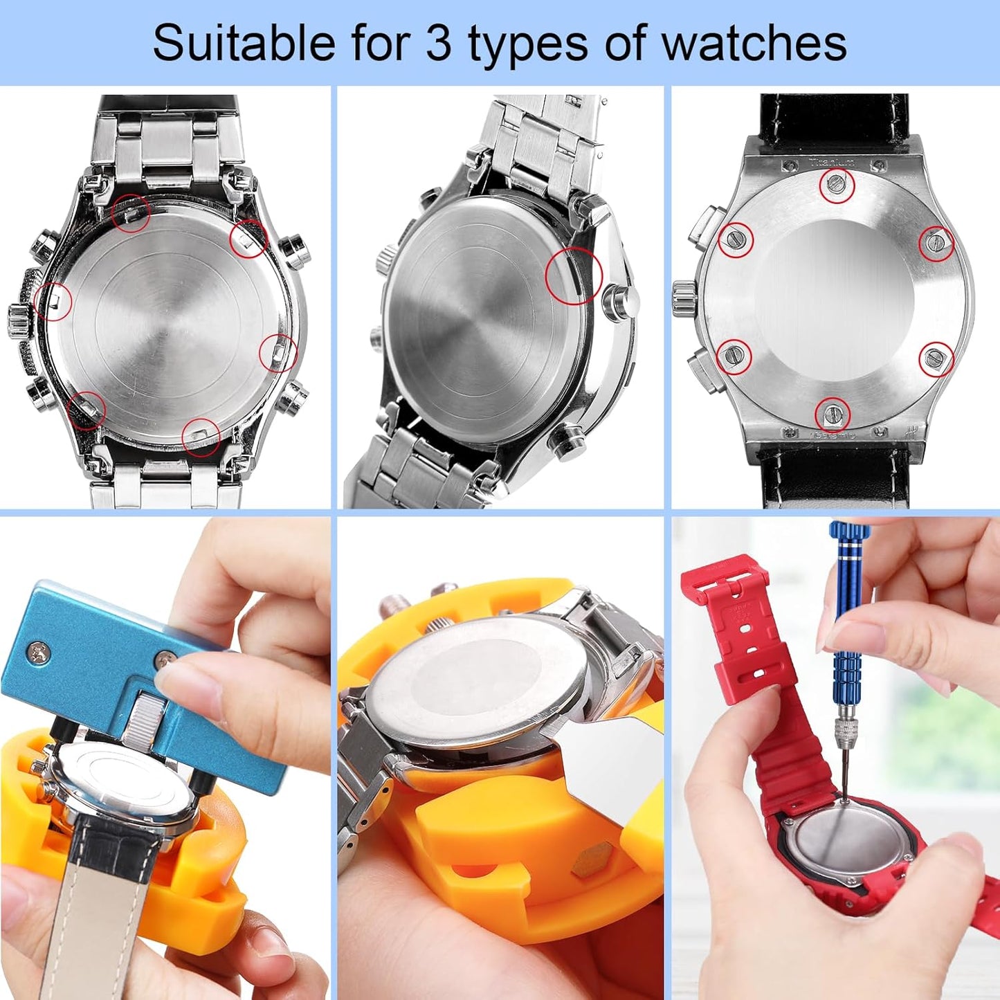 JOREST Watch Battery Replacement Kit, Watch Repair Screwdriver, Watch Band Replacement tool, Watch Wrench Back Remover, Watch Case Opener, Watch Back Remover Holder, Spring bar, Tweezers
