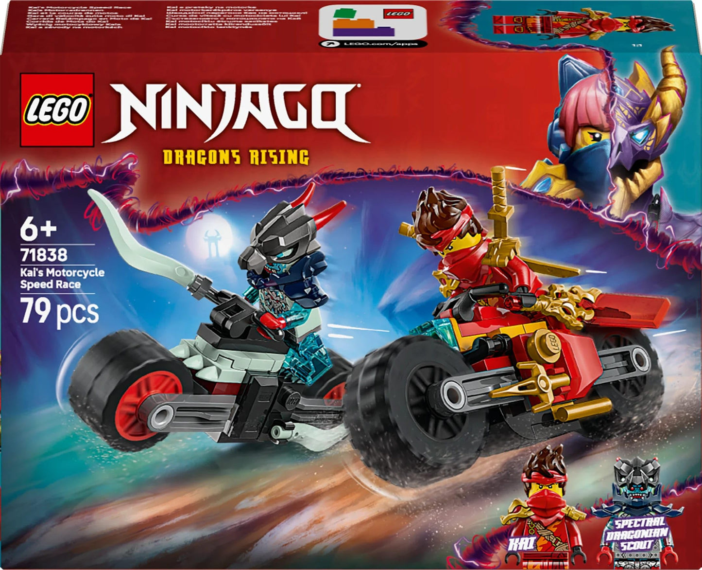 LEGO NINJAGO Kai’s Motorcycle Speed Race Playset with 2 Ninja Bike Toys 71838 Building Blocks Toys for 6+ Gift for Boys and Girls
