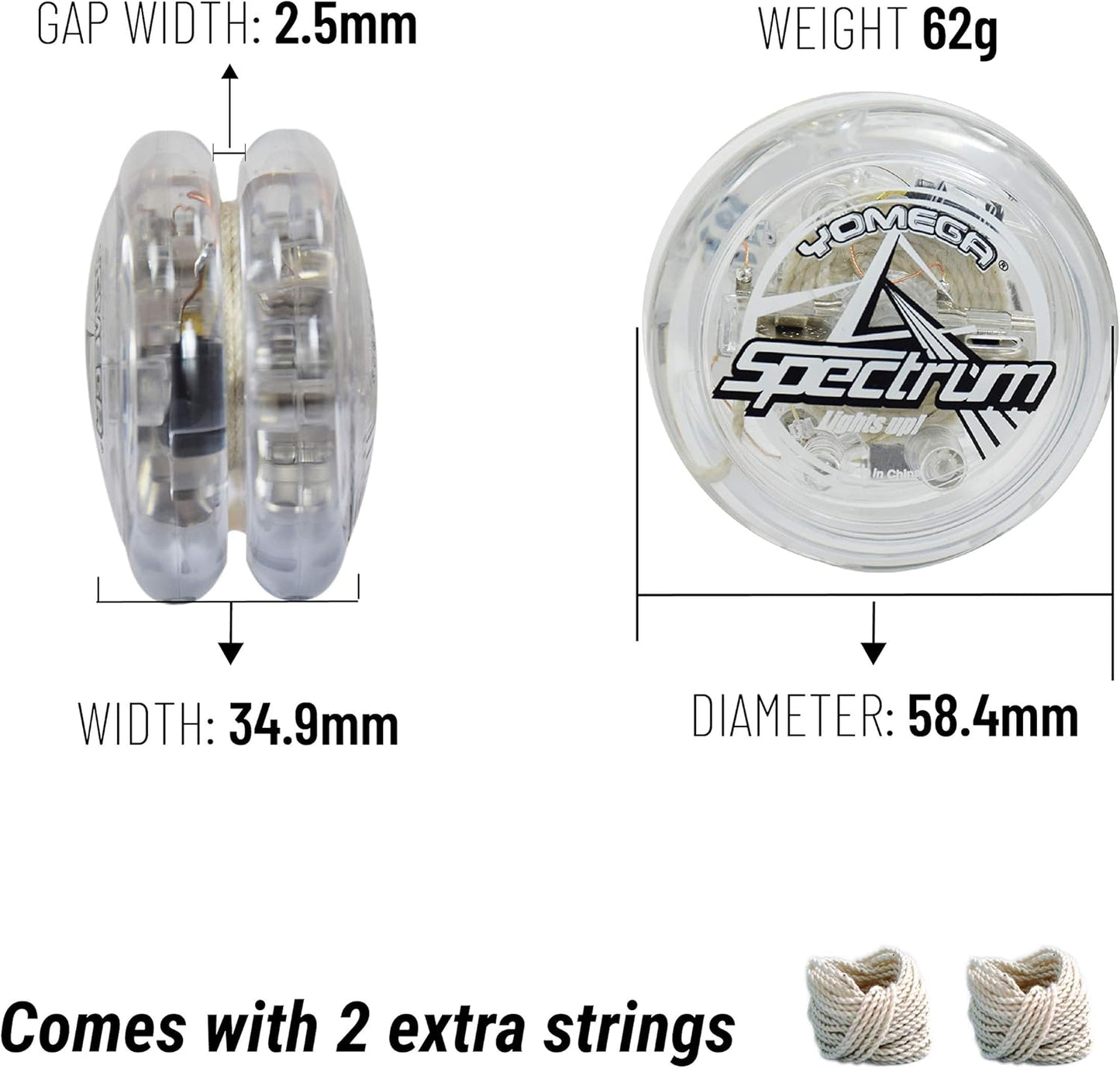 Yomega Spectrum ??? Light up Fireball Transaxle YoYo with LED Lights for Intermediate, Advanced and Pro Level String Trick Play + Extra 2 Strings & 3 Month Warranty (Clear)
