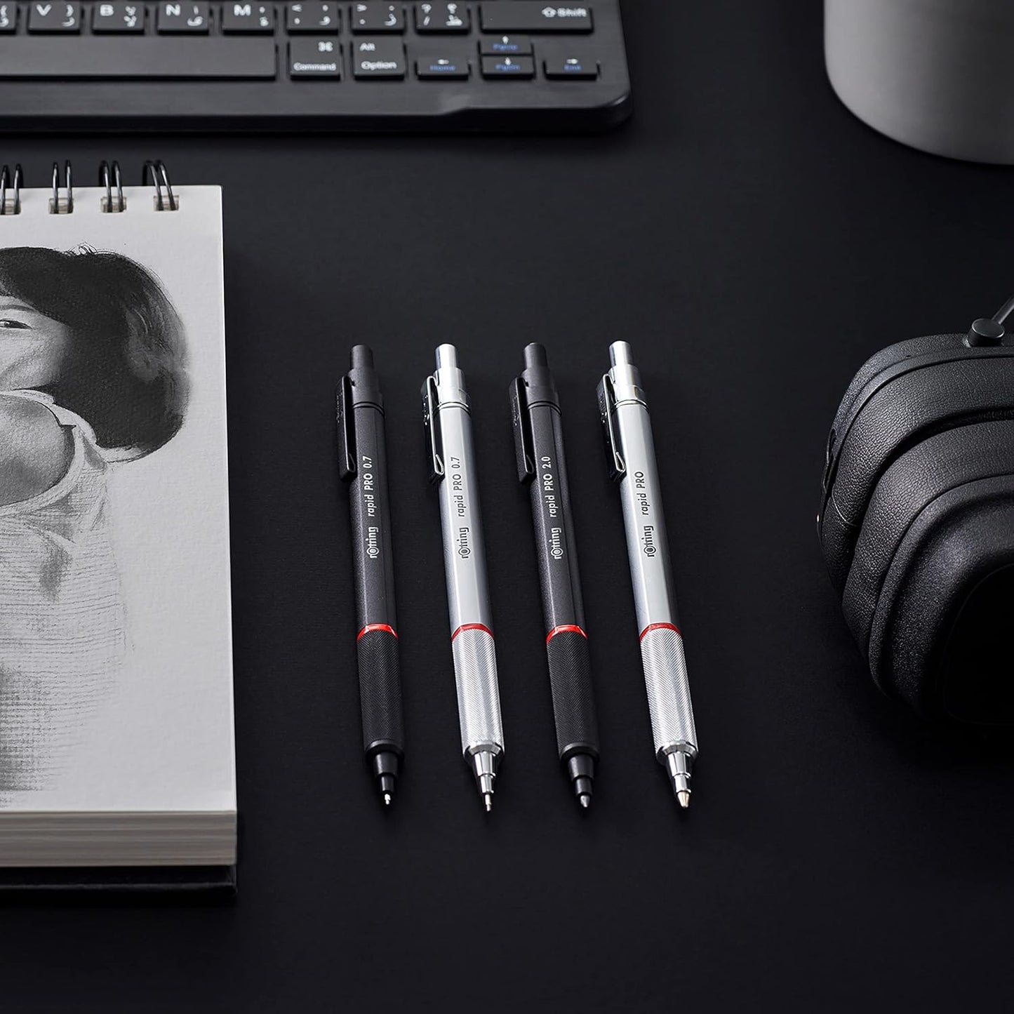 rOtring Rapid Pro Mechanical Pencil, 0.5 mm, Matte Black Finish, Precision Writing and Sketching Instrument with Comfortable Grip