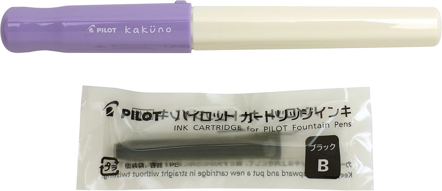 PILOT Kakuno Fine-Nib Fountain Pen, White Body Soft Violet Cap Body (FKA-1SR-SVF) front view