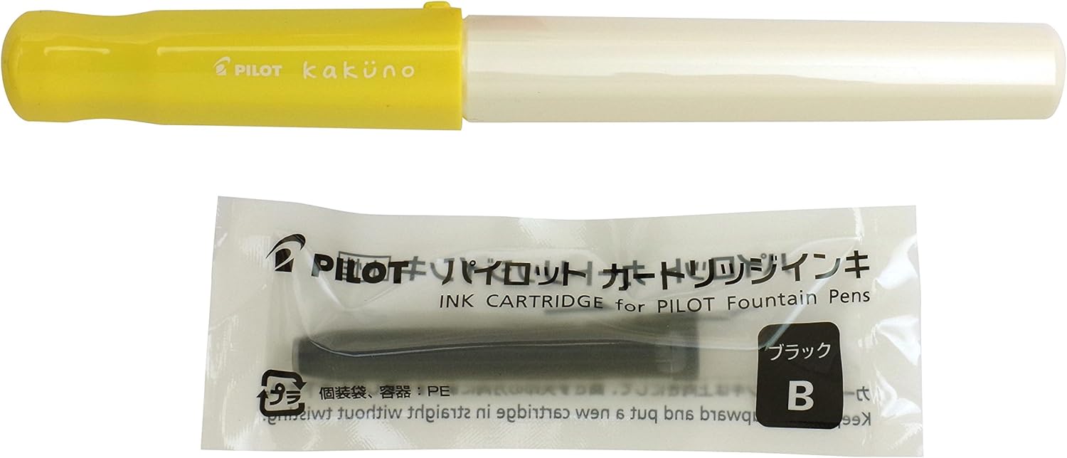 PILOT Kakuno Medium-Nib Fountain Pen, White Body Soft Yellow Cap Body (FKA-1SR-SYM) side view