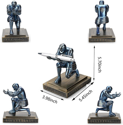 HDMbigmi Knight Pen Holder Pen Stand Desk Organizers and Accessories Resin Pencil Holder as Gift with a Fancy Pen for Office and Home Desk Organizer (Blue)
