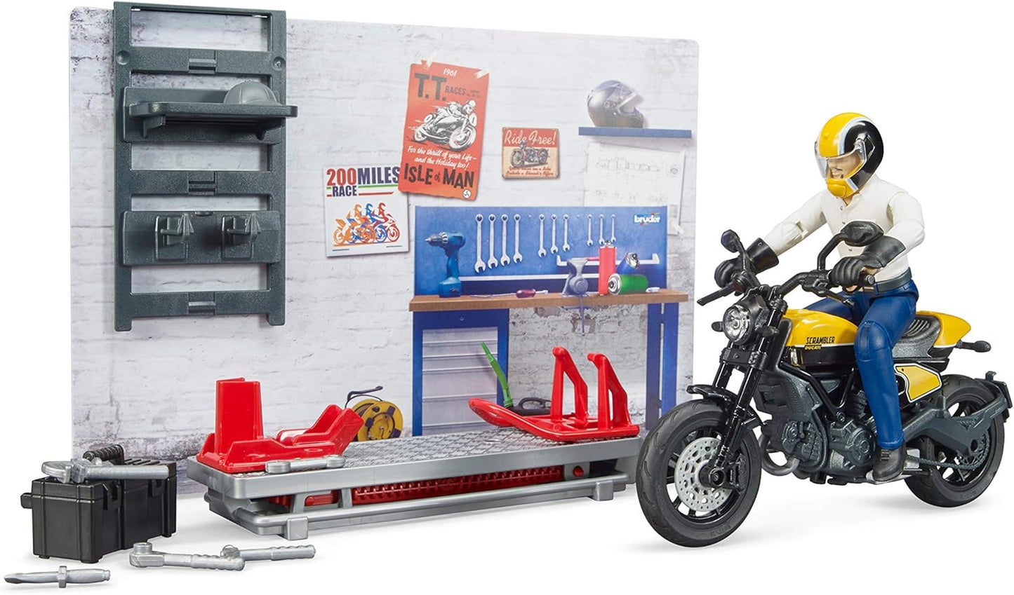 Bruder 62102 bworld Set - Motorcycle Service w Scrambler Ducati Full Throttle