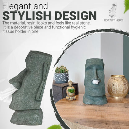 Rotary Hero - Moai Tissue Box Holder for Bathroom, Bedroom Dressers, Night Stands, Desks and Tables - Grey