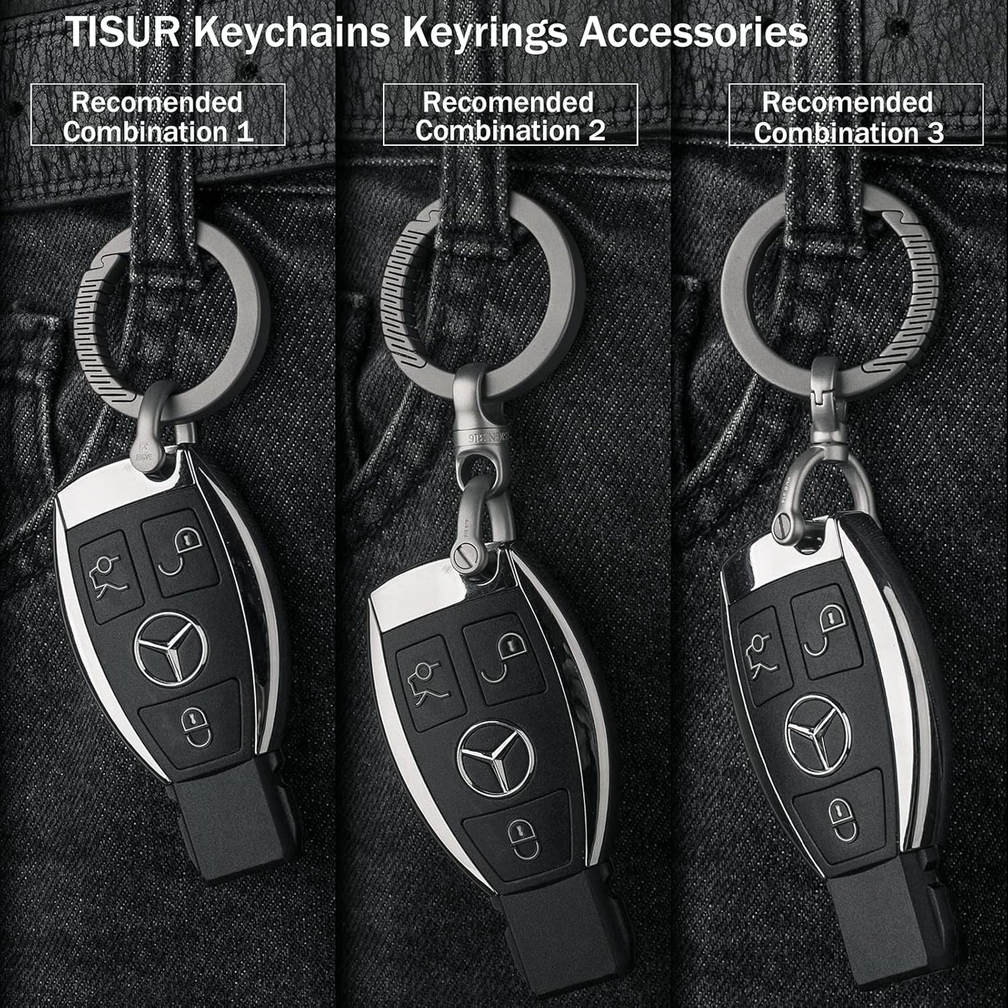 TISUR Titanium Carabiner Keychain Clip,D Key Rings for Keychains,Quick Release Keychain,Key Chain Clip for Men Women (Gray-Round)