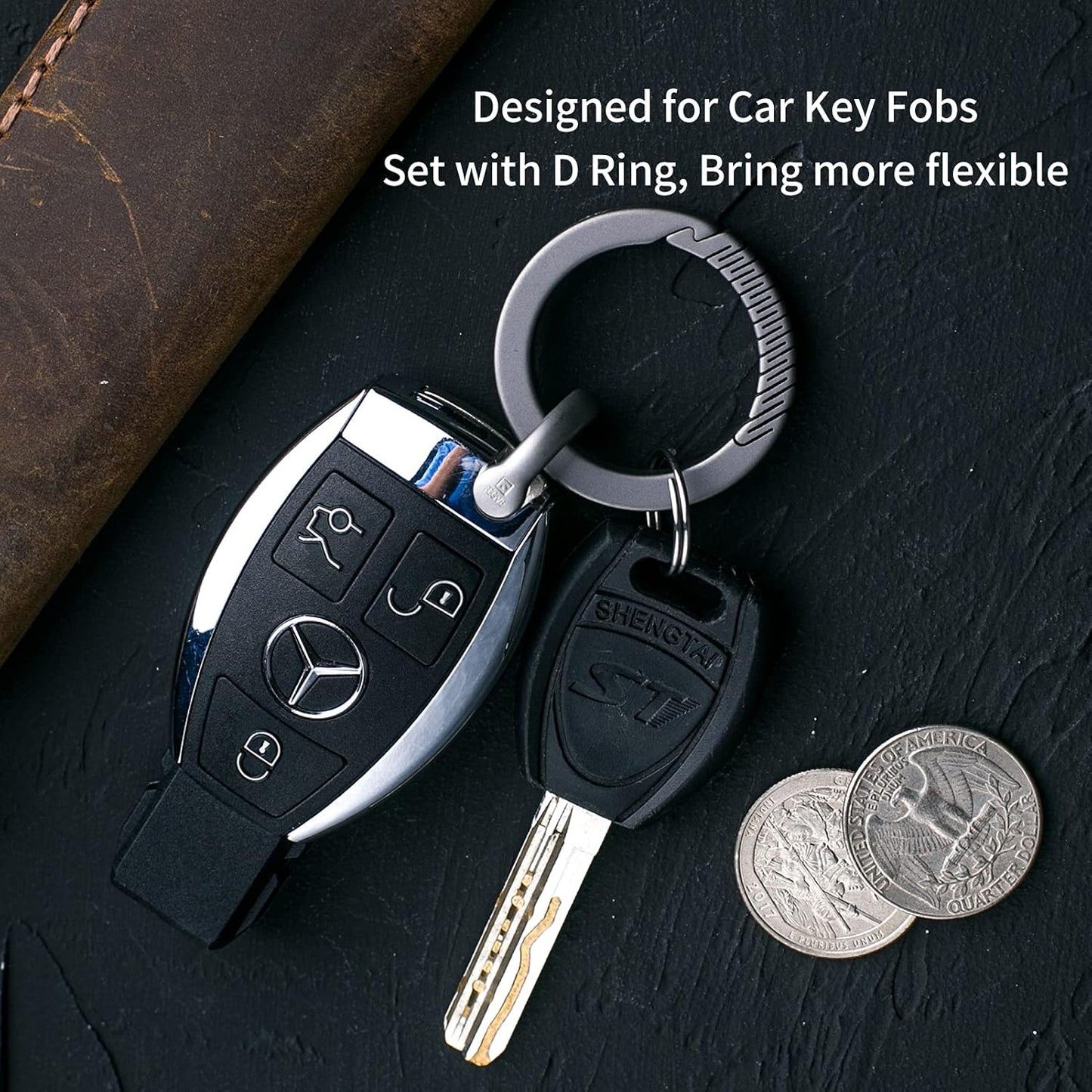 TISUR Titanium Carabiner Keychain Clip,D Key Rings for Keychains,Quick Release Keychain,Key Chain Clip for Men Women (Gray-Round)