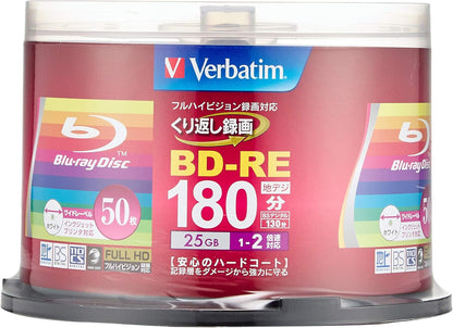 Verbatim Japan VBE130NP50SV1 Blu-ray Disc for Repeated Recording, 25 GB, 50 Sheets, White Printerable, Single Side, 1 Layer, 1-2x Speed