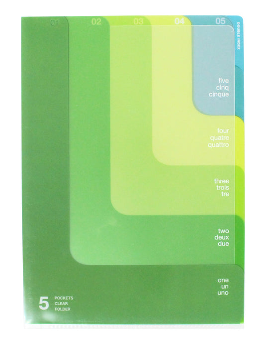 DESIGNPHIL Midori 35104006 Clear Holder, 5 Pockets, Clear Holder, A4, Two-Way Pattern, Yellow-Green
