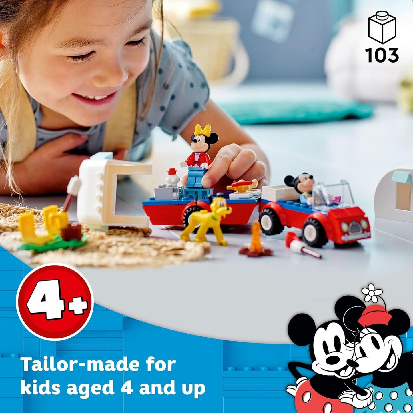Lego Disney Mickey Mouse and Minnie Mouse's Camping Trip 10777 Building Toy with Camper Van, Car & Pluto Figure, for Kids 4 Plus Years Old
