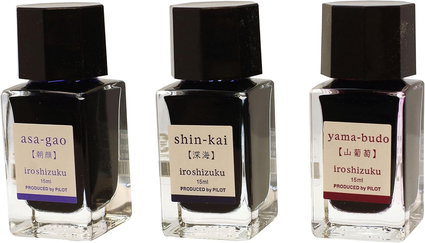 PILOT Iroshizuku Mini Fountain Pen Ink - 15 ml Bottle 3 Colors Set - AS/SNK/YB (Japan Import)