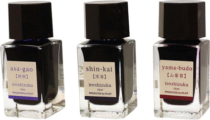 PILOT Iroshizuku Mini Fountain Pen Ink - 15 ml Bottle 3 Colors Set - AS/SNK/YB (Japan Import)