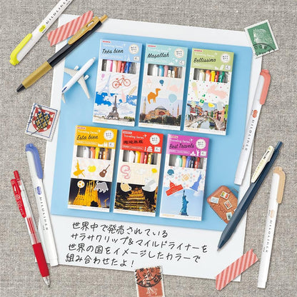 ZEBRA SE-TR-5CU Sarasa Clip Mildliner Set, Traveling Series, Statue of Liberty, Mixed 5-Piece Set