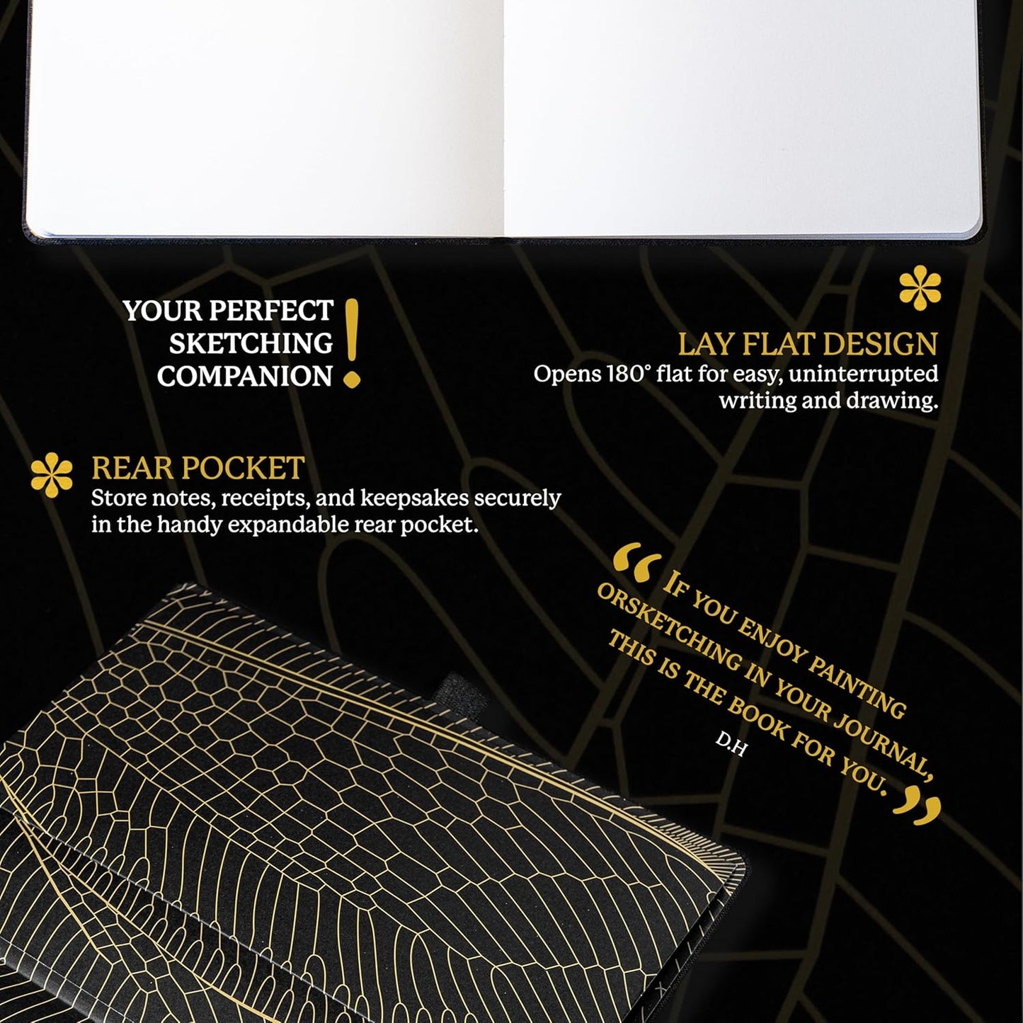 Dingbats* Pro Dotted Large B5 Notebook - Black Textile Cover, Thread-Bound Writing Journal - for Work, Travel - Pocket, Elastic Closure, Bookmark