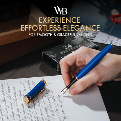 Wordsworth & Black Fountain Pen Set, 18K Gilded Medium Nib, Includes 24 Pack Ink Cartridges, Ink Refill Converter & Gift Box, Gold Finish, Calligraphy, [Imperial Blue], Perfect for Men & Women, alternate view