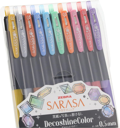 ZEBRA Gel Ballpoint Pen Sarasa Clip 0.5mm Deco Shine Color, 10 Colors Set(JJ15-10C-SH)