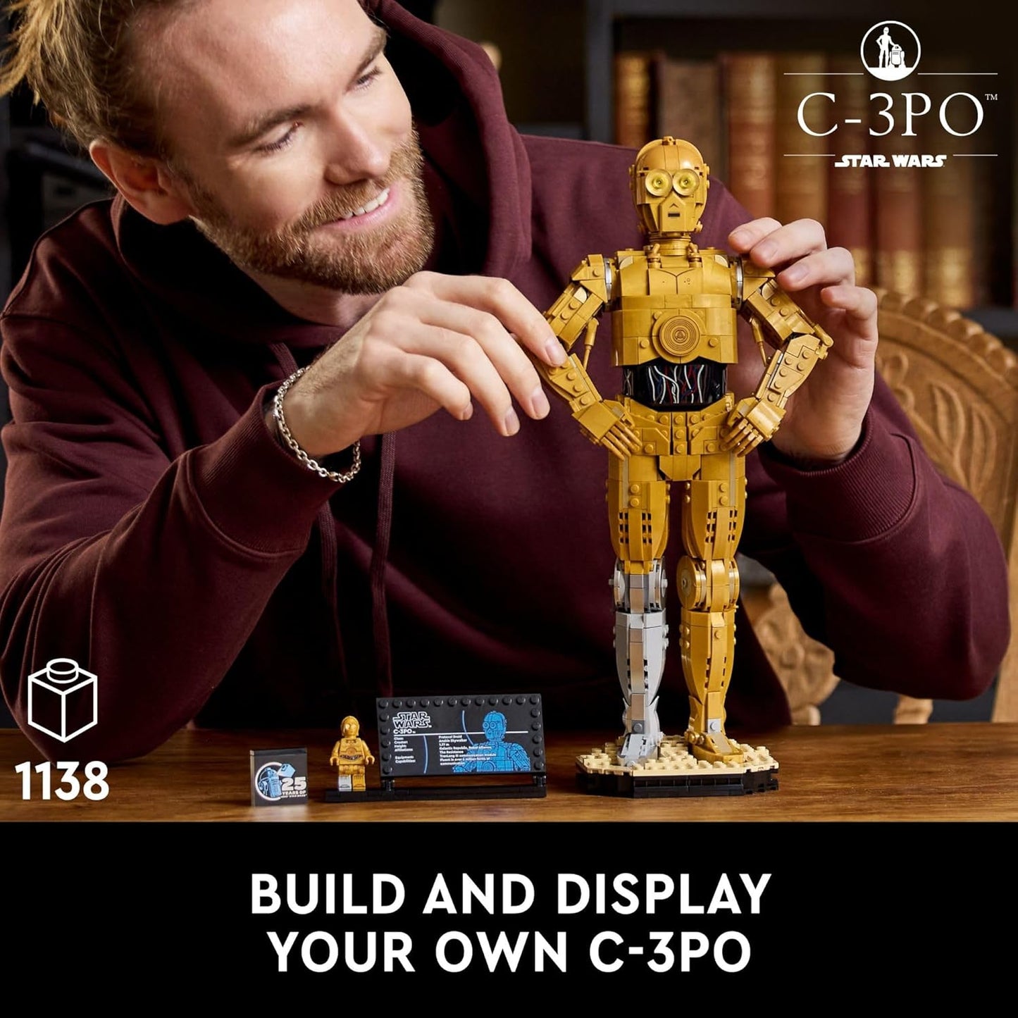 LEGO Star Wars C-3PO Buildable Droid Figure 75398 with C-3PO Minifigure Assembly and Display Model Star Wars