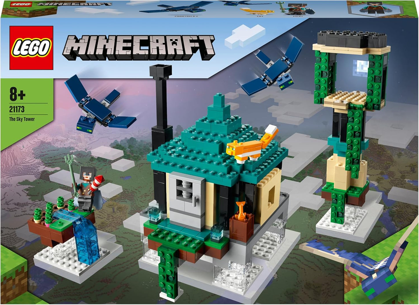 LEGO 21173 Minecraft Tower of The Sky Toy for Boys and Girls with PILOT Figures, Cat and 2 Flying Phantoms