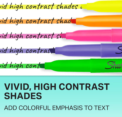 Sharpie Pocket Style Highlighters, Chisel Tip, Assorted Fluorescent, 12 Count - Quick Dry, Perfect For Studying, Note-Taking, School, College, Office, Student & Teacher Supplies