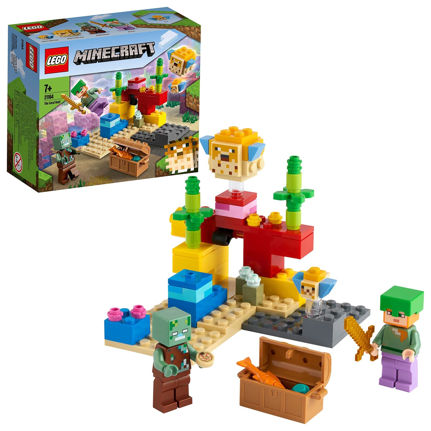 Lego 21164 Minecraft El Arrecife de Coral Set de ConstrucciÌ?n con Alex, Pez Globo de 2 Ladrillos y Zombie Ahogado