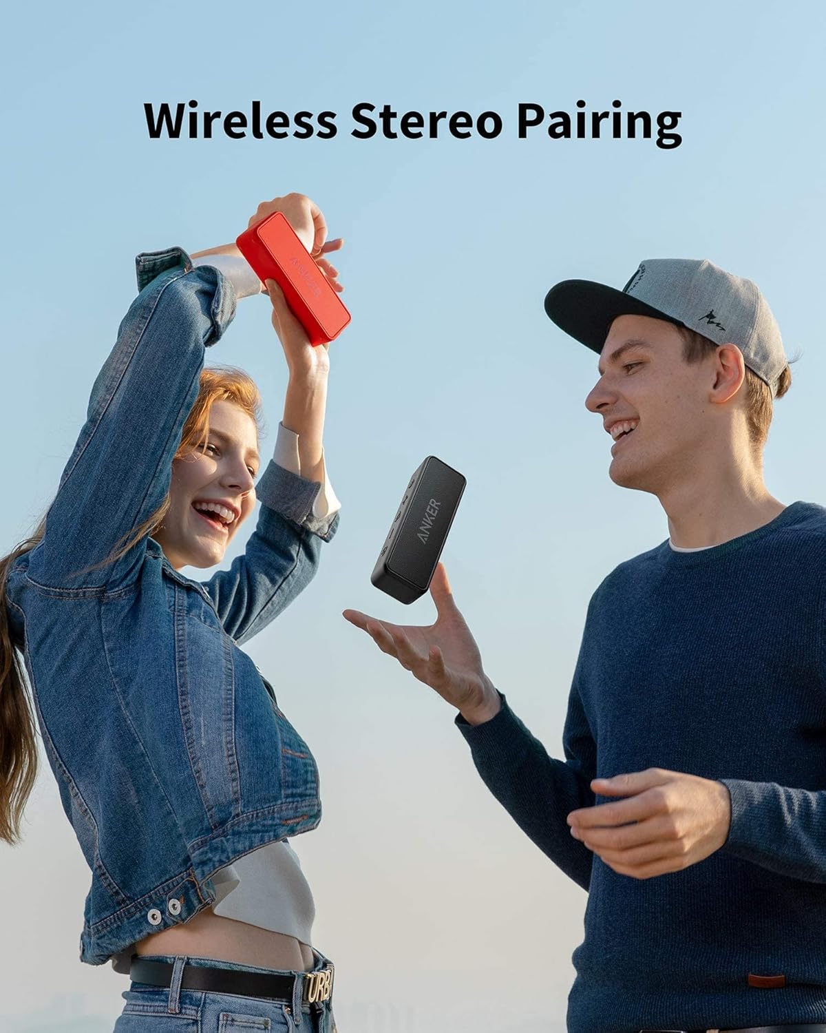 Anker SoundCore 2 Portable Bluetooth Speaker, Wireless, Enhanced Bass, 24-Hour Playtime, 66ft Range, IPX7 Water Resistant, Built-in Mic, Ideal for Travel , Compact and Easy to Use - Red