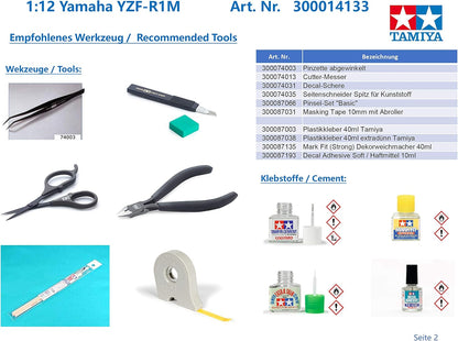 Tamiya 14133 1/12 Yamaha YZF-R1M Motorcycle Plastic Model Kit