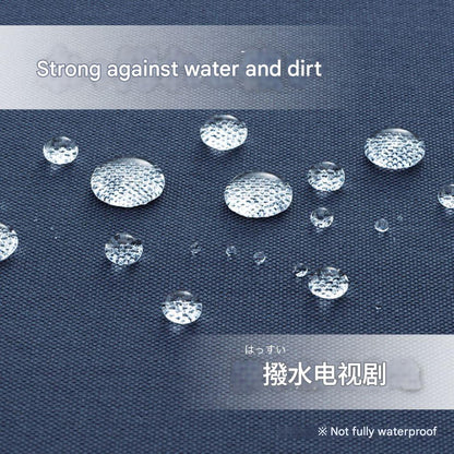 Water droplets on a textured surface with text indicating water and dirt resistance.