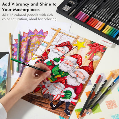 Shuttle Art Professional Drawing Kit, 123 Pieces of Drawing Pencils Set Includes Colouring Pencils, Watercolor, Charcoal, Graphite and Sketch, Ideal for Adults Children Artists