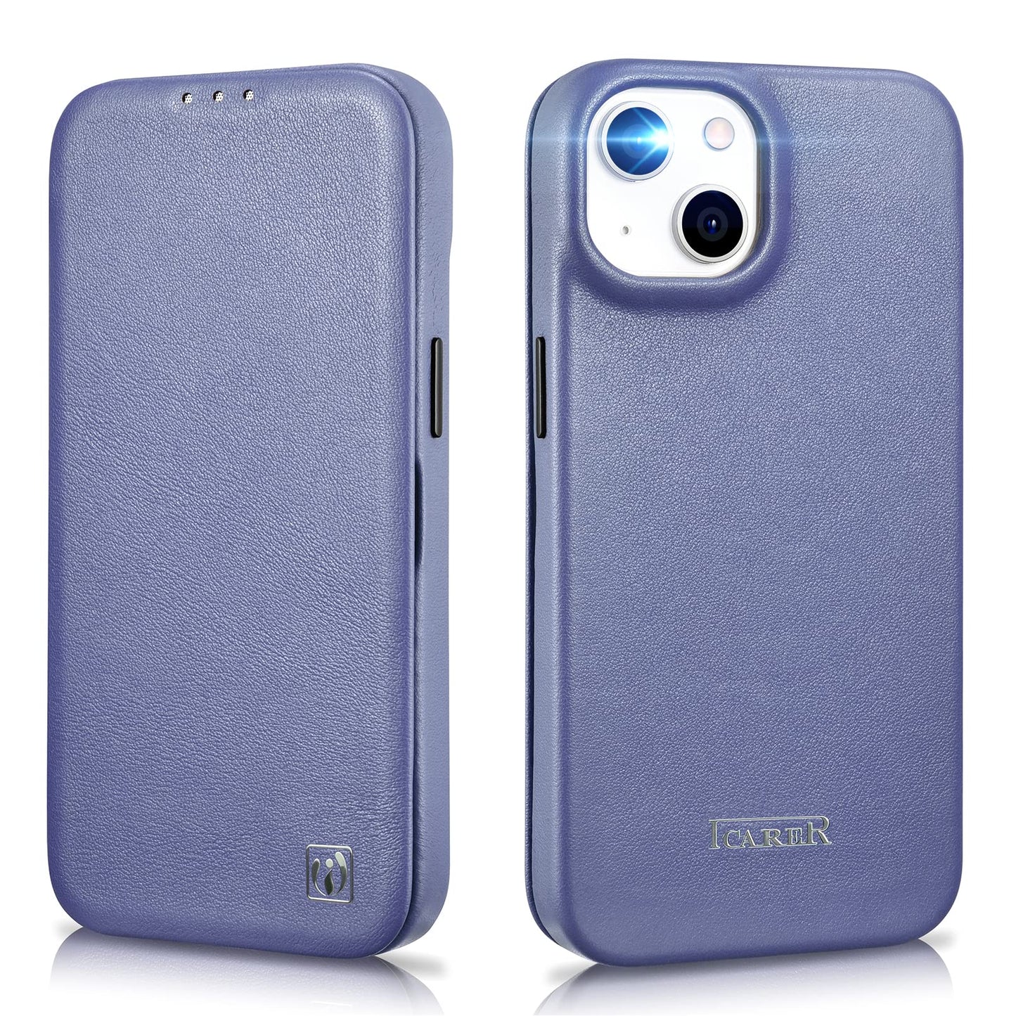 ICARER FAMILY for iPhone 14 Plus Case•?ö 6.7 inch, Genuine Leather Flip Folio Case, Wireless Support with Card Slot [Waterproof Inner Shell] Phone Cover 2022 (Ight Purple)
