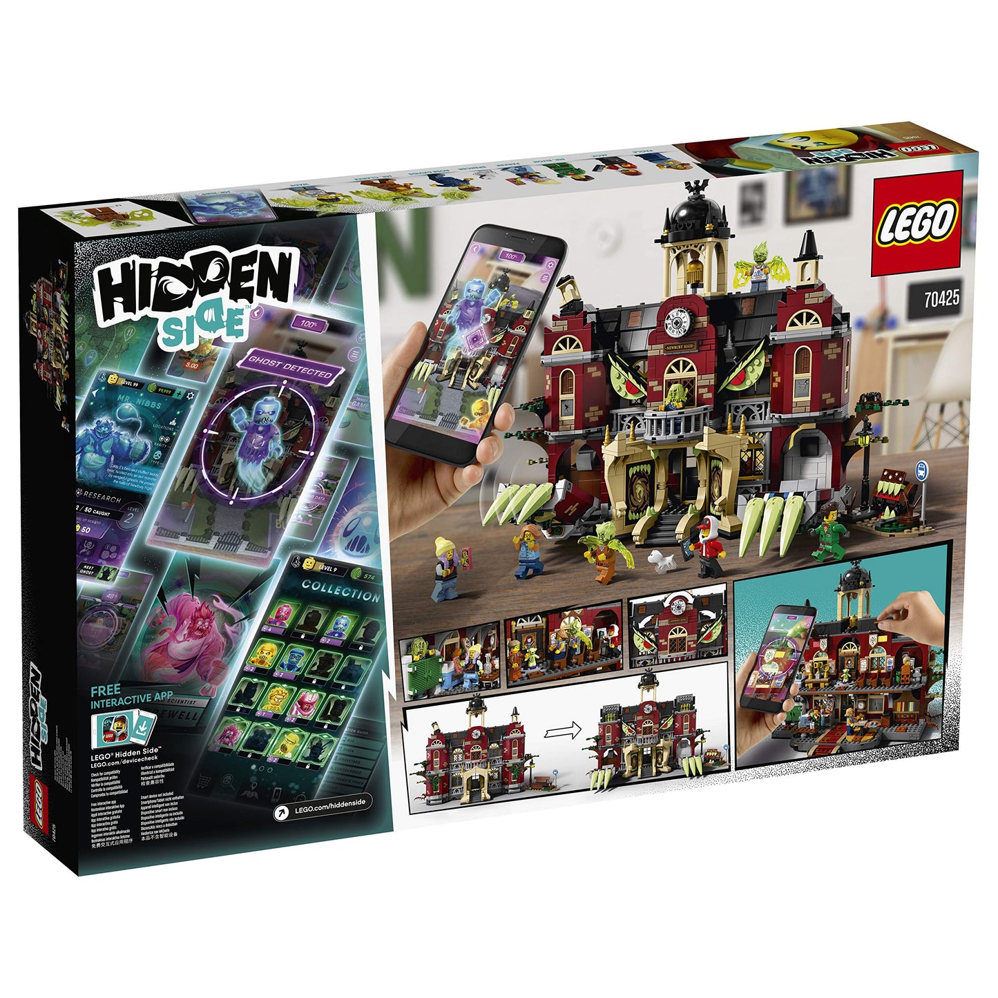 LEGO® -Hidden Side Haunted School Newbury Ghost Hunt Interactive Building Game Augmented Reality for iPhone Android Boy and Girl 9 Years and Up, 1474 Pieces 70425