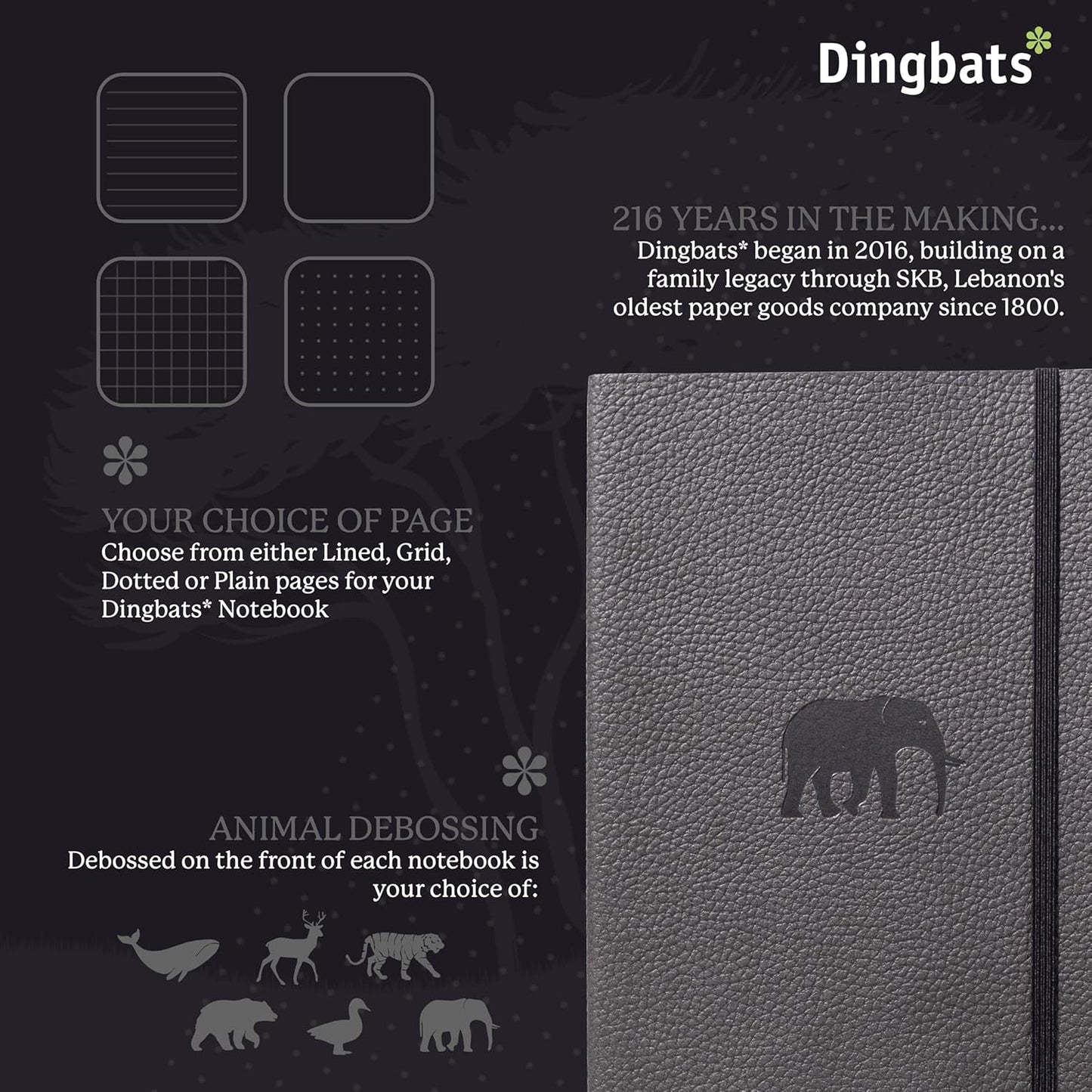 Dingbats* Wildlife Plain Writing Journal Notebook A5 - Vegan Leather Hardcover - Ideal for Work, Travel - Pocket, Elastic Closure, & Bookmark