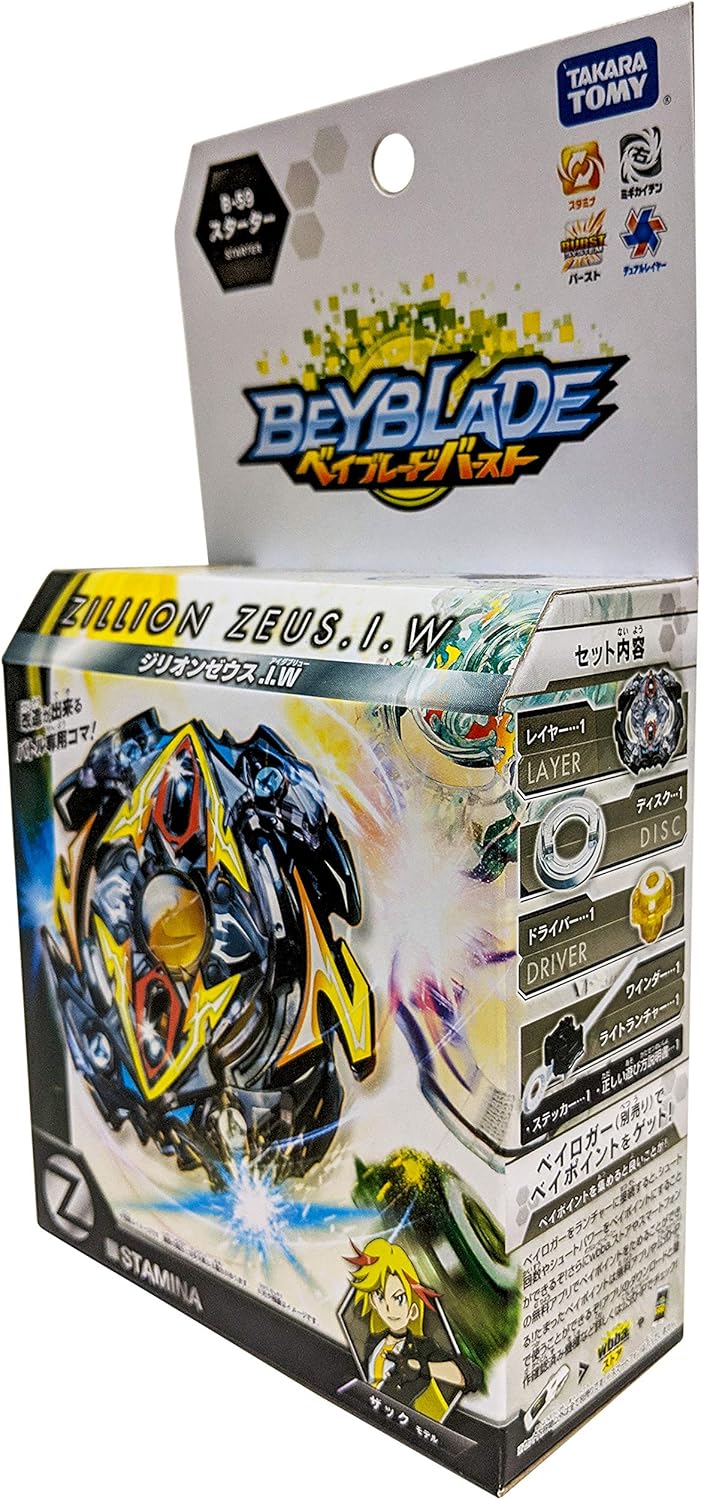 TAKARA TOMY B-59 Beyblade Burst Stamina Starter Zillion I.W. Zeus with Launcher Spinning Top, Multicolor